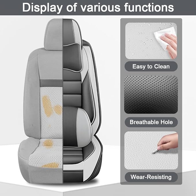 2 Seat Covers Fit for Acura ILX 2013-2022, Waterproof Premium Leather Automotive Accessories Seat Protectors Seat Cushions Wear-Resistant Car Seat Covers（Gray&White,Front Deluxe）