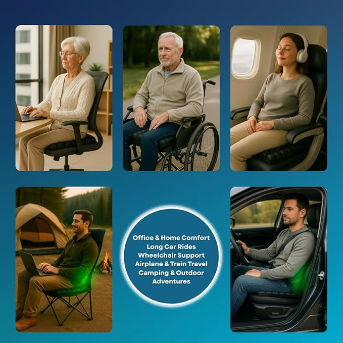 Inflatable Travel Seat Cushion for Airplane & Office – Airplane Seat Cushion for Long Flights, Portable Seat Pad for Plane Travel, Tailbone & Lower Back Pressure Relief