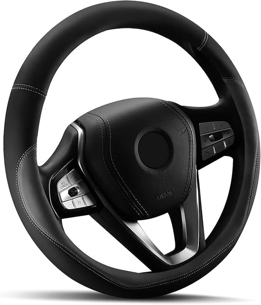 HOTOR Car Steering Wheel Cover - Universal Car Accessory for Diverse Cars, Durable Leather Cover with Anti-Slip Lining, for Steering Wheel with a Diameter of 14.5"-15",Gray