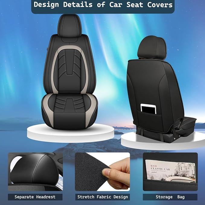 2PCS Front Leather Car Seat Covers Fit for Ford Ranger 2019-2025 Waterproof and Anti Staining Auto Protector Car Seat Covers (Black & White)