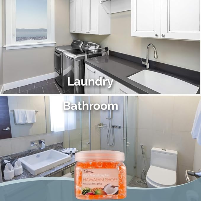 Clear Air Odor Eliminator Gel - 12 oz, Pack of 2 - Air Freshener Made with Essential Oils - Eliminates Odors in Bathrooms, Cars, Boats, RVs & Pet Areas - Hawaiian Shore Scent