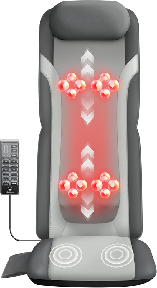 Snailax Gifts for Men Women Chair Back Massager for Full Back Pain Relief Deep Tissue, Vibration Heated Seat Cushion Long Track Dual 3D Shiatsu Rollers, 3 Height Settings Foldable Massage Chair Pad