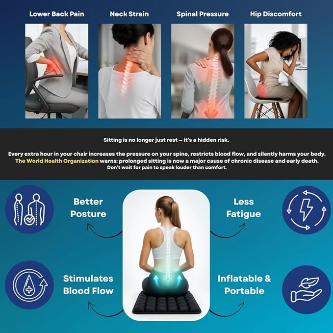 Inflatable Travel Seat Cushion for Airplane & Office – Airplane Seat Cushion for Long Flights, Portable Seat Pad for Plane Travel, Tailbone & Lower Back Pressure Relief