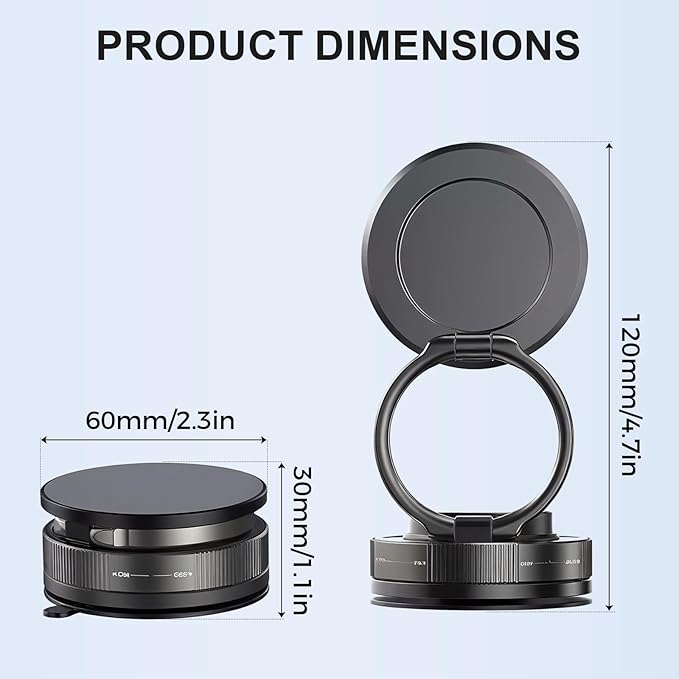 Magnetic Phone Holder with Suction Cup, 2026 New 360° Adjustable Vacuum Magnetic Phone Holder, Foldable and Retractable Car Phone Mount Magnetic Cell Phone Holders for Your Car (White*2)