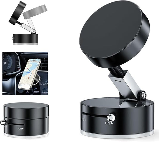 Vacuum Suction Magnetic Car Phone Holder Mount Fit All Phones,Adjustable Phone Holders for Your Car Home Office Smooth Surfaces,Metal Ring Stick Outside if Case Non-Magnetic