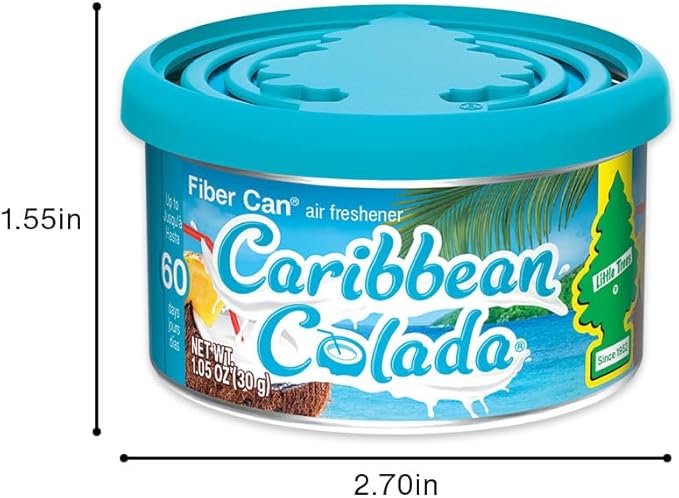 LITTLE TREES Car Air Freshener | Fiber Can Provides Long Lasting Scent for Auto or Home | Recycled Fiber | Caribbean Colada, 4 Air Fresheners
