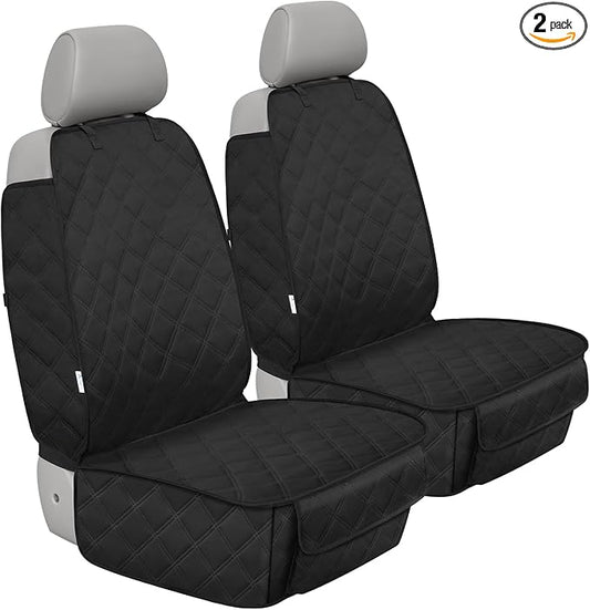 Heavy Duty Front Seat Cover with Side Flaps - Waterproof Secure Fit Captain Seat Protector for Dogs & Humans, Protects from Dirt, Fur, Scratches, Fits Cars, SUVs, Trucks, Minivans(2-Pack)