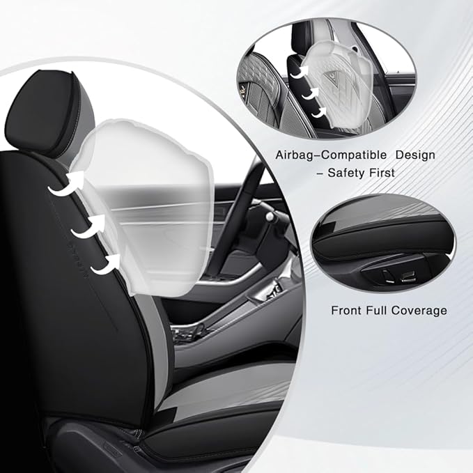 Fit for Dodge Dakota Seat Covers 2000-2011, Nappa Leather, 360° Full Protection, Thick Padding & Memory Foam, Waterproof & Stain-Resistant Car Seat Cover (Front Set,Black&Gray)