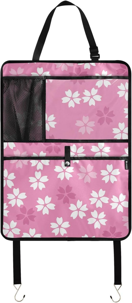 Automotive Seat Back Organizers Car Seat Organizer Waterproof Car Back Storage Kick Mat, Backseat Car Organizer with Pockets,Car Seat Protector Fit All 1Pcs Scattered-cherry-blossoms