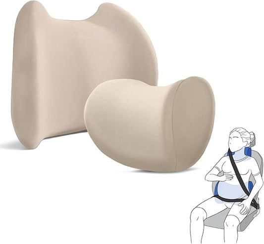 Lumbar & Neck Support Pillow Kit - Beige - Back & Neck Support Pillow for Car & Office Chair - Memory Foam Pillow - Ergonomic Pillow for Neck & Back Pain Relief