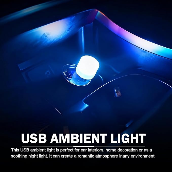 5 PCS USB LED Car Interior Atmosphere Lamp, Plug-in Mini USB Car Ambient Light, Round Portable Night Lights, Universal Vehicle Interior Accessories for Most Cars (Multicolored)