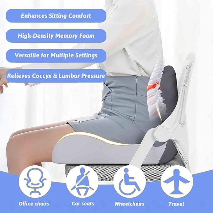 Back and Seat Cushion, Car Seat Cushion, Memory Foam L-Shaped Integrated Car Cushions, Ergonomic Car Cushion for Big People with Back Support (Black)