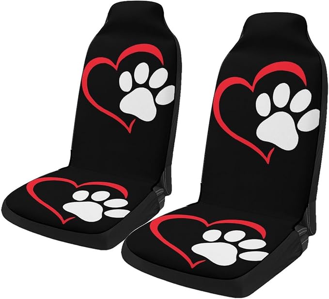 2 Pcs Premium Heart-Shaped Paw Print Car Seat Cover, Breathable & Washable Car Seat Covers Full Sets, Fashionable Printed Seat Covers for Cars Interior, Universal Fit for Most Cars