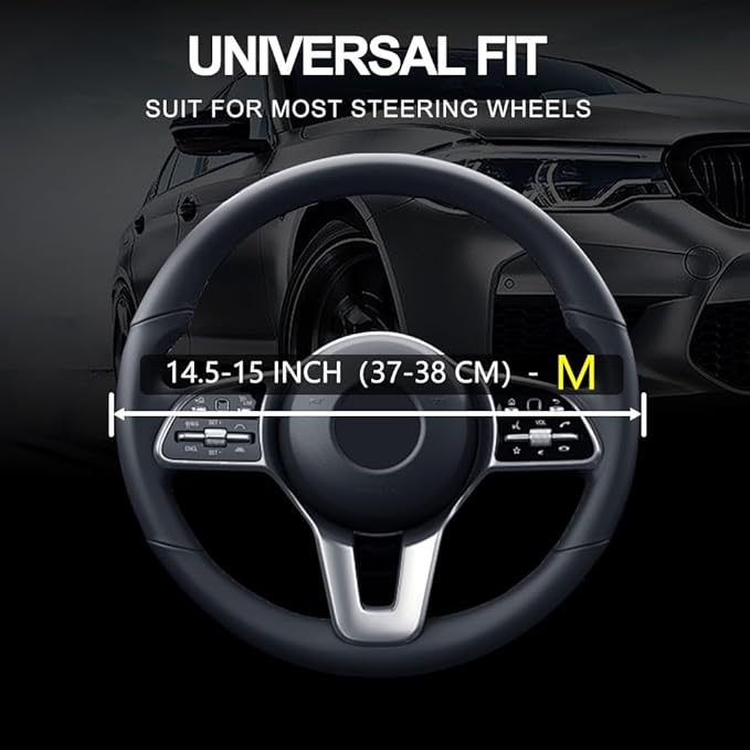 Leather Car Steering Wheel Cover, Non-Slip Car Wheel Cover Protector Breathable Microfiber Leather Universal Fit for Most Cars(Black)