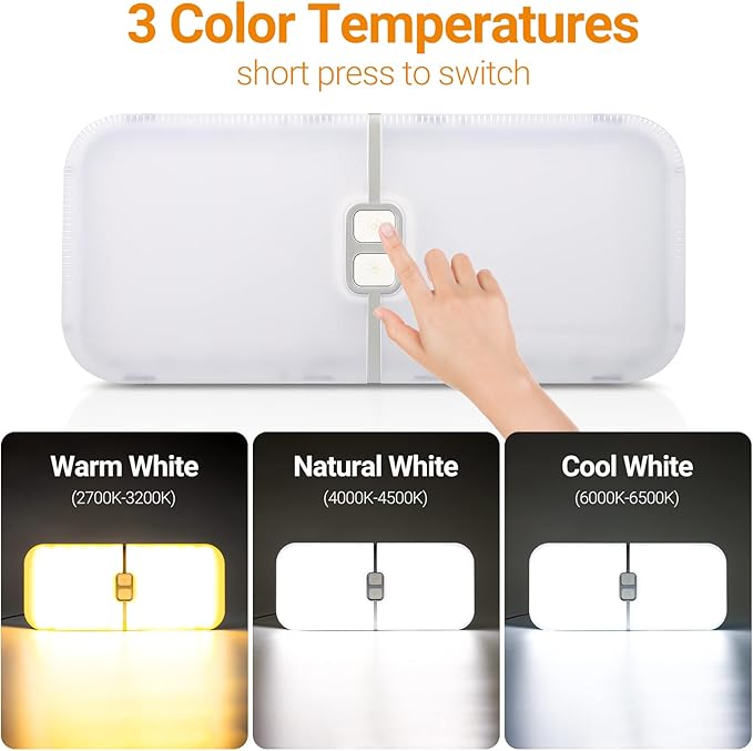 CT CAPETRONIX RV Lights Interior, 3 Color TEM Camper Lights, 204 LEDs Dimmable 12v Volt Led Lights Fixture, RV Ceiling Dome Light w Switch for RV/Camper/Trailer/Boat (Warm Cool Natural White) 4Pcs