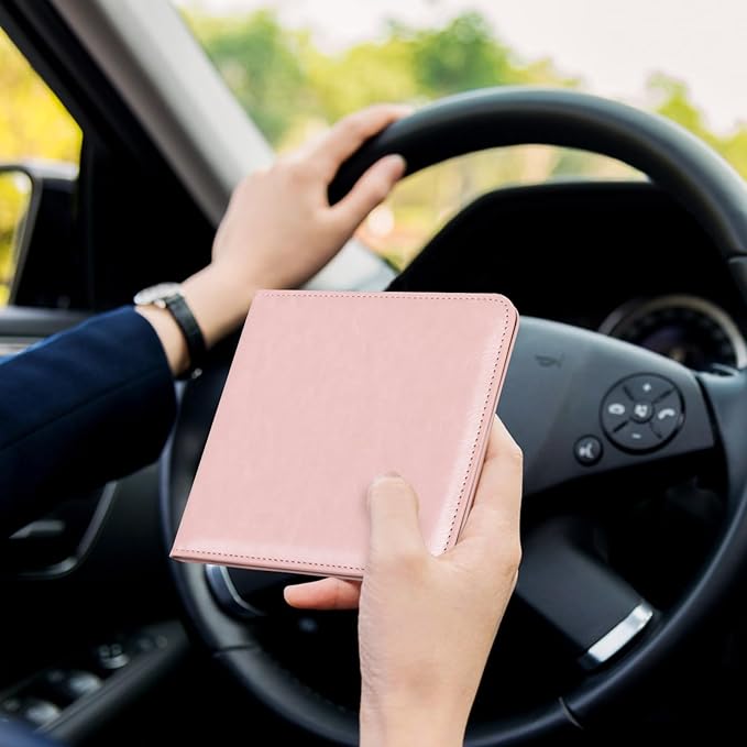 CoBak Car Registration and Insurance Holder - Small and Lightweight Vehicle Glove Box Car Organizer, Auto Truck Comparment Accessories Case for Essential Document, Driver License (Light Pink)
