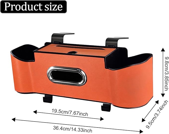 Backseat Car Organizer,4 in 1 Multifunctional Car Back Seat Storage Box with Drink Cup Holder Tissue Box, for Hold Phone,Snacks, Drinks, Handbag (Orange)