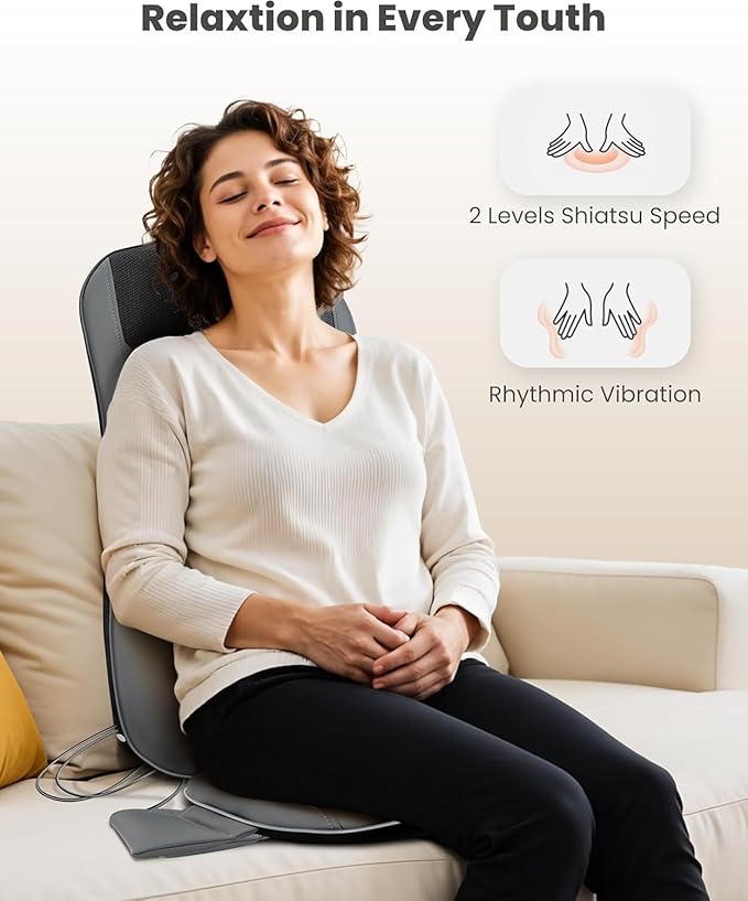 COMFIER Shiatsu Full Back Massager for Chair with Heat, with 2 Shiatsu Speeds,Heated Chair Massage Pad with Spot,Seat Cushion,Neck Massager,for Home Office use,Gifts for Women Men Mom Dad