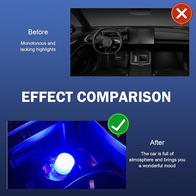 5 PCS USB LED Car Interior Atmosphere Lamp, Plug-in Mini USB Car Ambient Light, Round Portable Night Lights, Universal Vehicle Interior Accessories for Most Cars (Multicolored)