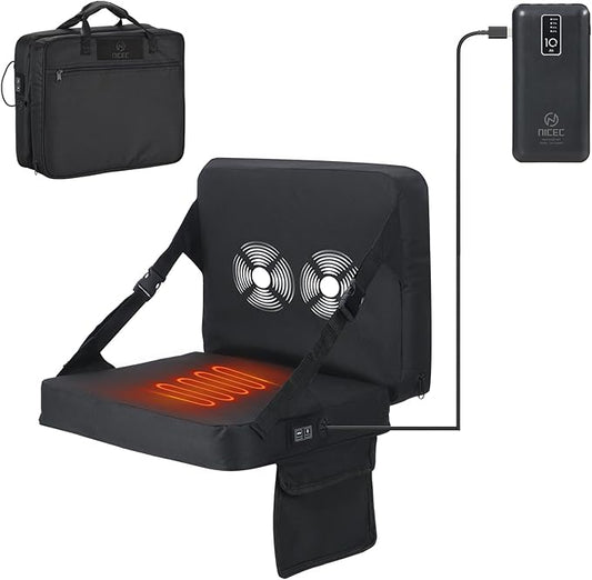 Nice C Heated Seat Cushion, Heated Stadium Seat, Heated Bleacher Seat, Stadium Seats for Bleacher, Massage Stadium Seat Cushion with Back Support, with Power Bank, Carry Handle&Compartment (1 Pack)