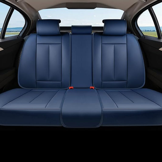 Coverado Rear Seat Covers for Cars, Back Seat Cover for Dogs, Faux Leather Car Seat Covers Backseat, Blue Car Seat Cushion, 3-Pieces Waterproof Universal Seat Covers for Cars Fit for Most Sedans SUV