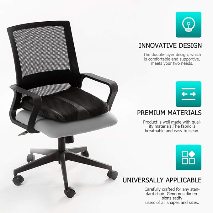 Car Memory Foam Heightening Front Seat Cushion for Short People Driving, Hip(Coccyx/Tailbone) and Lower Back Pain Relief Butt Pillows, Adult Booster Seat for Car. (Black)