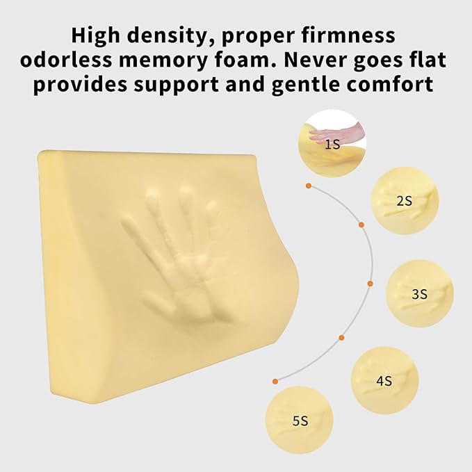 Memory Foam Lumbar Support Pillow for Car - Lower Back Support Cushion for Driving, Back Pain Relief for Car Seat, Office Chair, Wheelchair (Beige)