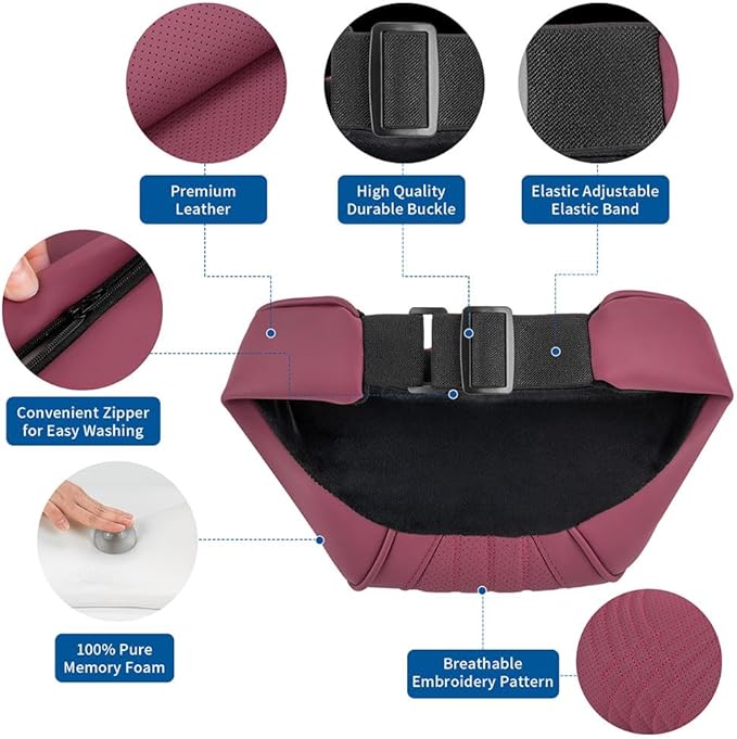 Car Headrest Memory Foam Neck Pillow for Driving with Leather Cover Soft Comfortable Seat Head Pillow Cushion for Most Cars SUV Sedan Home Office Red (1PC)