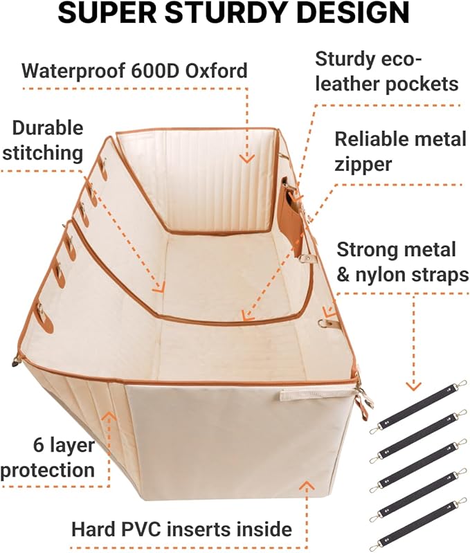 Owleys Back Seat Extender for Dogs Premium Dog Hammock for Car | Back Seat Pet Cover for Dogs | Dog Covers for Cars Back Seat (Begie for Summer)