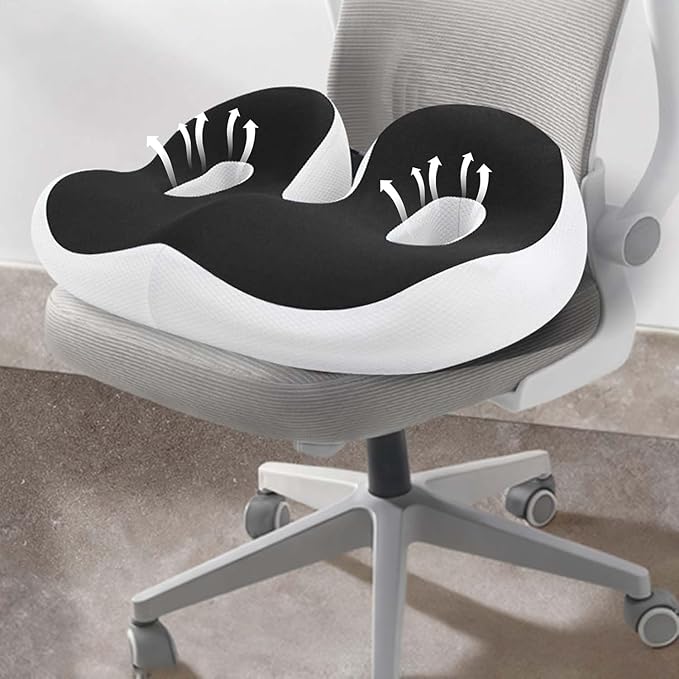 Breathable Thick Chair Seat Cushion,Upgraded Memory Foam Office Chair Cushions, Anti-Slip Bottom Car Plane Wheelchair Seat Cushion,Relieve Sciatica Tailbone Back Pain Cushion for Long Sitting (Black)