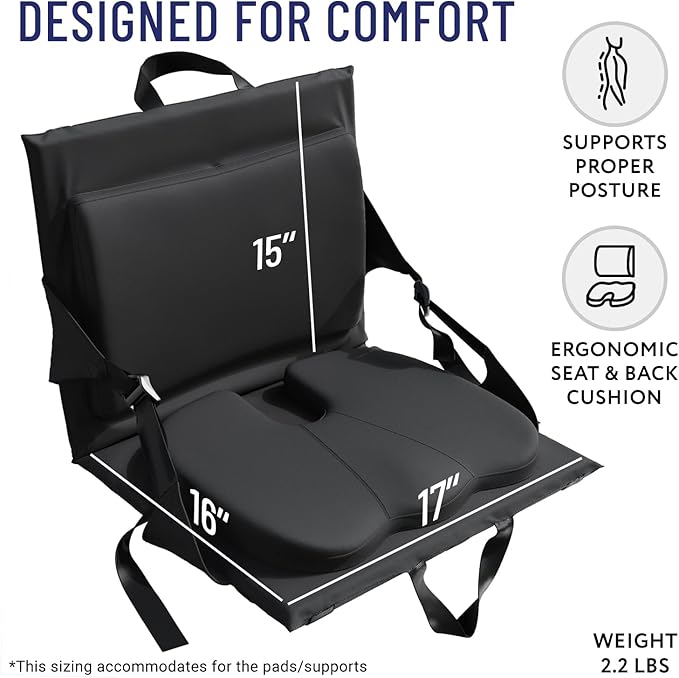 Everlasting Comfort Stadium Seats with Back Support - Adjustable Memory Foam Bleacher Chairs with Back and Cushion, Portable, Easy Folding Stadium Seat Cushion with Storage Pocket