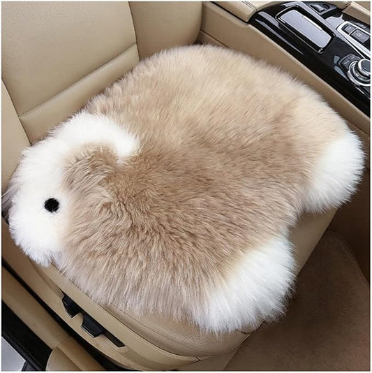 Genuine Wool Car Seat Cushion Comfort Style，Adorable Sheep Shaped Cushion for Car Seats & Chairs Natural Cute Wool Seat Soft Cover Universal Fit (1PC) (Light Brown)
