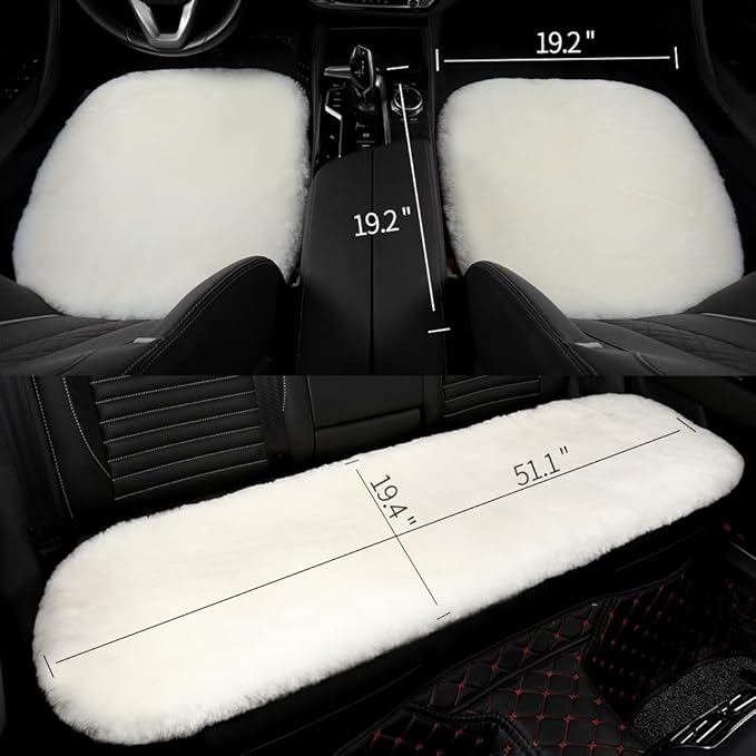 Genuine Sheepskin Auto Seat Pad, Soft Wool Seat Cover Breathable and Sweat-Wicking Comfort Warm Universal Fit (Front seat Cushion 2pcs & Rear seat Cushion 1pc, Dark Grey)