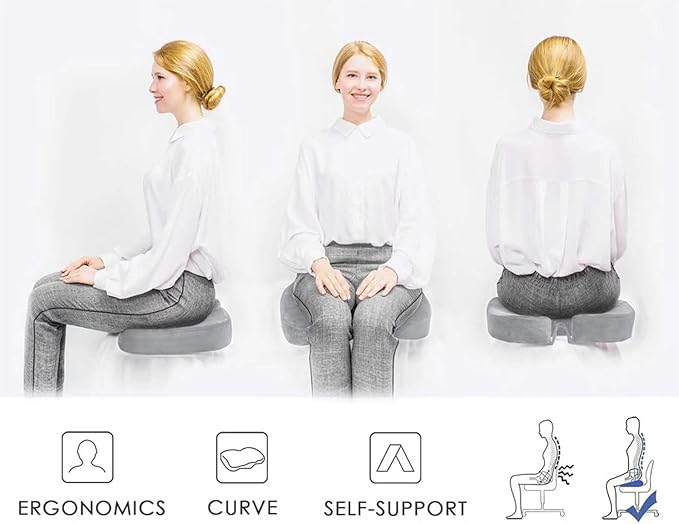 CYLEN Home Office Seat Cushion - Comfort Memory Foam Chair Cushion with Cooling Gel Infused for Tailbone, Coccyx, Back & Sciatica Pain Relief (Grey)