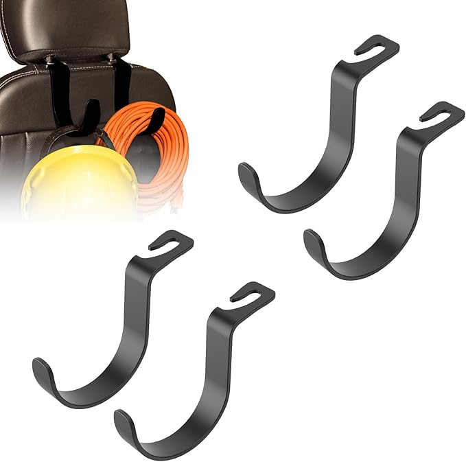 XL Hard Hat Holder for Truck Seat – Heavy-Duty Headrest Hooks, Hardhat Buddy Hanger & Seat Back Organizer for Hard Hats, Bags & Gear, Truck Accessory Organizer, 4-Pack