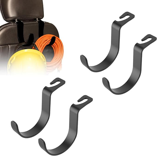 XL Hard Hat Holder for Truck Seat – Heavy-Duty Headrest Hooks, Hardhat Buddy Hanger & Seat Back Organizer for Hard Hats, Bags & Gear, Truck Accessory Organizer, 4-Pack