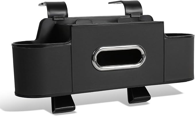 Car Organizer, 3-in-1 Backseat Car Organizer with Dual Cup Holders, Tissue Box & Phone Holder - Multifunctional Waterproof Storage for Daily Driving & Travel (Grey)