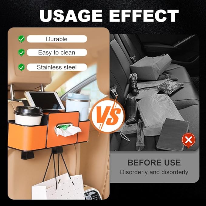 3-in-1 Car Backseat Organizer, 2025 New Car Window Storage Tray, Multifunctional back seat organizer, Universal car seat organizer for SUV and sedan, Vehicle seat organizer (Black)