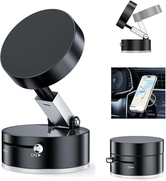 Vacuum Suction Magnetic Car Phone Holder Mount Fit All Phones,Adjustable Phone Holders for Your Car Home Office Smooth Surfaces,Metal Ring Stick Outside if Case Non-Magnetic (Upgraded)
