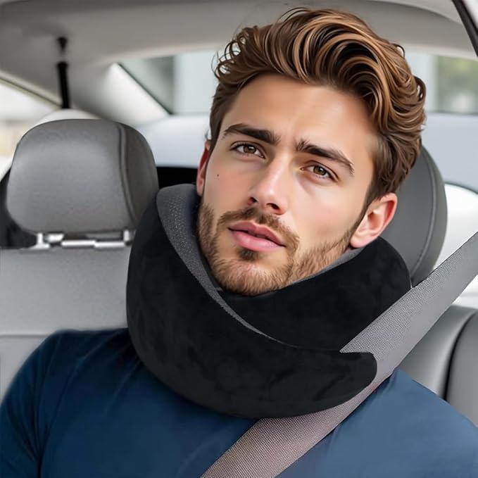 Snail Flexible Neck Pillow, Premium Memory Foam Travel Pillow, 360°Ergonomic Design, Asymmetrical Sides, Suitable for Flight, Car, Office, Washable Pillowcase (Black)