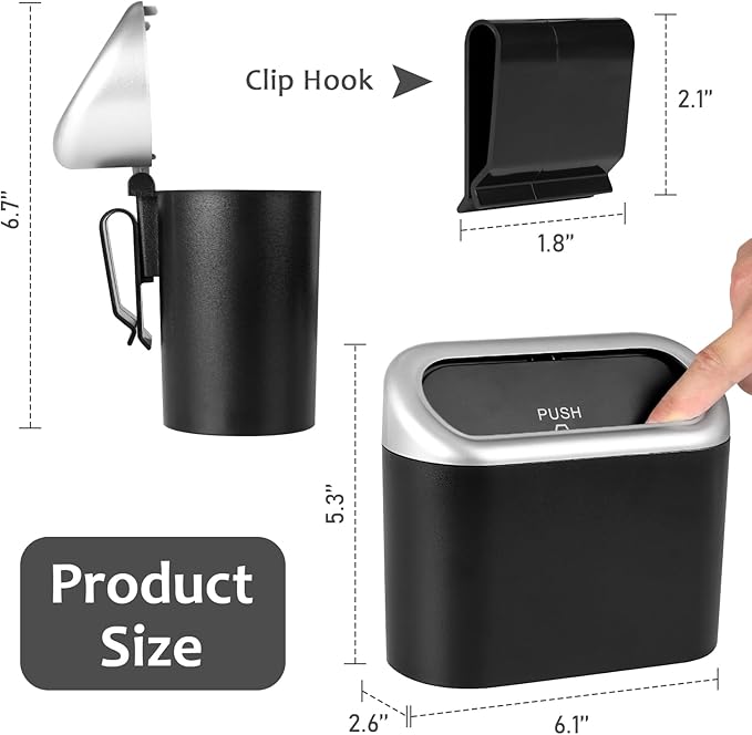 Accmor Car Trash Can with Lid, Mini Vehicle Trash Bin Car Dustbin Garbage Organizer Holder with Trash Bag, 2 Pack Small Hanging Leakproof Cars Storage Bag Container for Auto, SUV, Office (Silver)