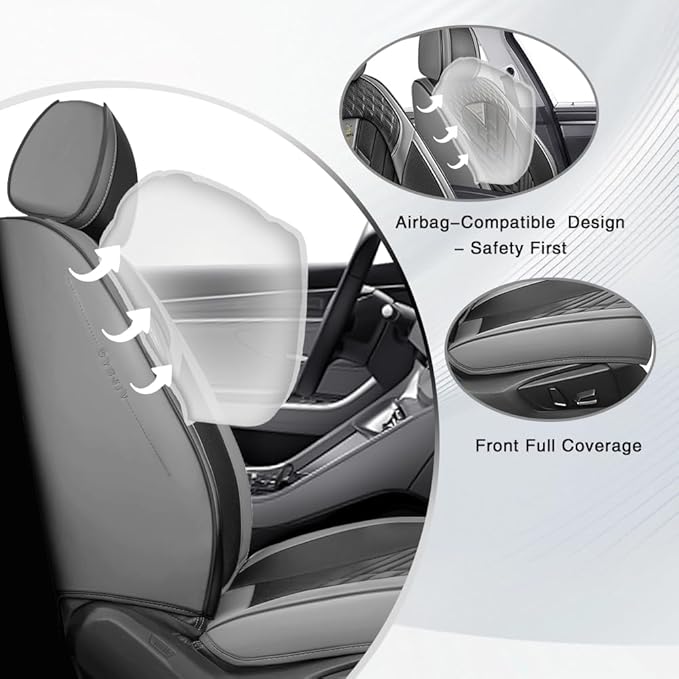 Fit for Dodge Dakota Seat Covers 2000-2011, Nappa Leather, 360° Full Protection, Thick Padding & Memory Foam, Waterproof & Stain-Resistant Car Seat Cover (Full Set with Headrests,Gray&Black)