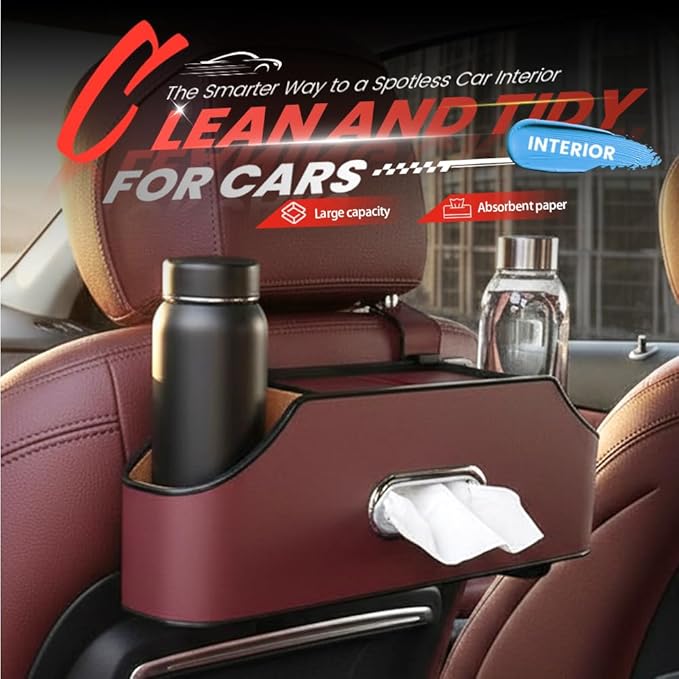 3-in-1 Car Backseat Organizer, 2026 Multifunctional Car Back Seat Storage Organize Box with Cup Holder Tissue Box, for Hold Phones, Snacks, Drinks, Handbags (Brown)