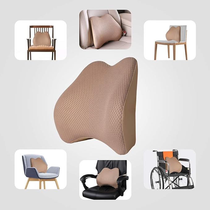 Memory Foam Lumbar Support Pillow for Car - Back Support for Car Seat (Beige)