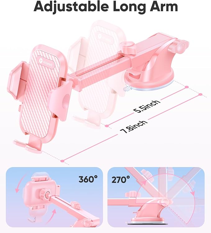 VICSEED Pink Phone Holders for Your Car, [True Military-Grade Shockproof Strongest Suction Power], 3-in-1 Dashboard Windshield Vent, Truck Boat Stand Cell Phone Mount for iPhone Android All Phones