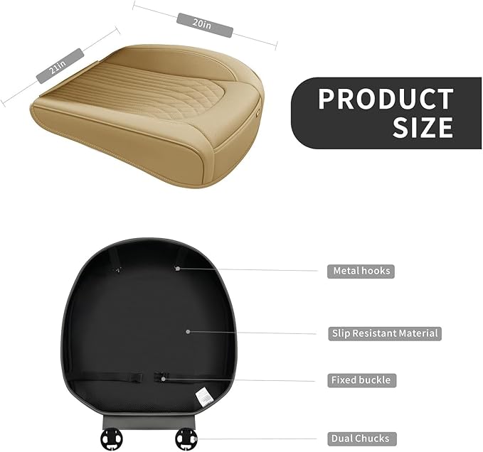 KAYI Car Seat Cover, Memory Foam Car Seat Cushion, Non-Slip Bottom Breathable Car Seat Cover, Relieve Tailbone Pain, Car Seat Protector, Suitable for 95% of Vehicles (Beige, 2 Pack)