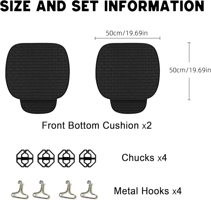 Car Seat Covers Front Seats,2 Pack Seat Covers for Cars Truck SUV,Front Seat Covers with Storage Pocket,Bottom Auto Seat Cushion Pad Mat for Most Vehicles-Black,Front 2 Pcs