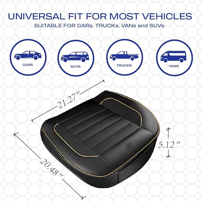 Skechers Car Seat Cover,Memory Foam Luxury Faux Leather Front Bottom Seat Cushion Cover,Universal Anti-Slip and Wrap Around The Bottom with Storage Bags,Suitable for Most Vehicles-1 Piece,Beige