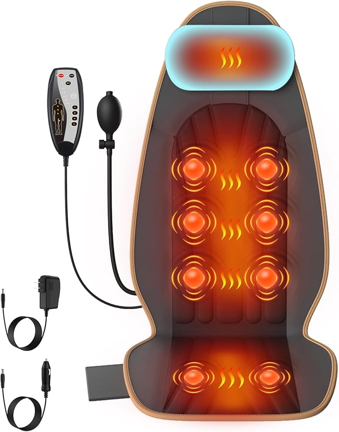 Sotion Back Massager for Chair with Heat, Massage Chair Pad for Recliner with 8 Vibration, Seat Cushion for Seniors, Office Workers & Family, Fatigue & Pain Relief in Office, Home & Travel