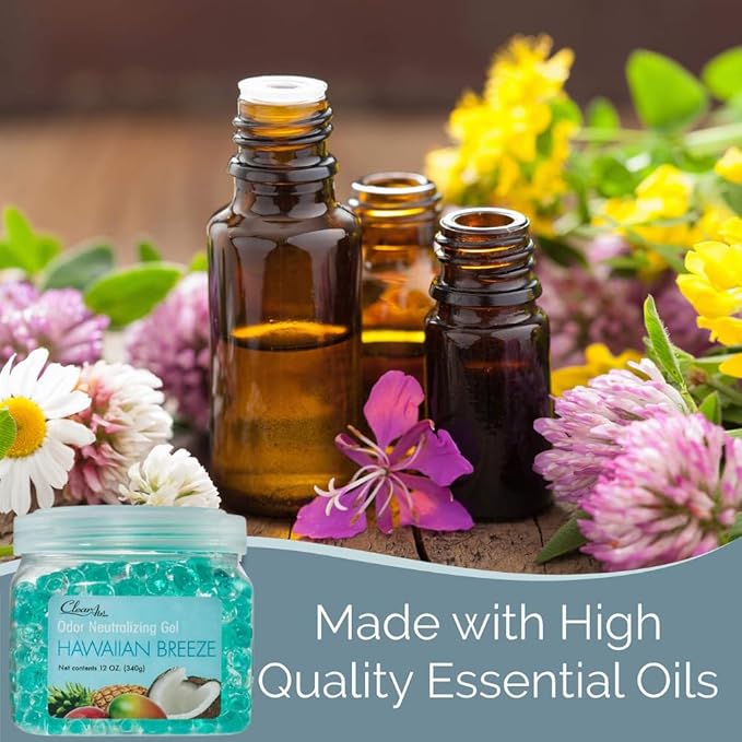 Clear Air Odor Eliminator Gel - 12 oz, Pack of 2 - Air Freshener Made with Essential Oils - Eliminates Odors in Bathrooms, Cars, Boats, RVs & Pet Areas - Hawaiian Breeze Scent